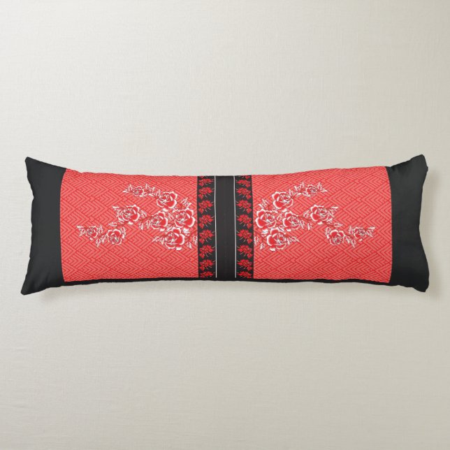 a design of a red and black wallpaper body cushion (Front)