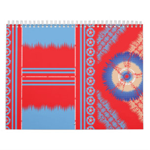 a design of a red and blue pattern calendar