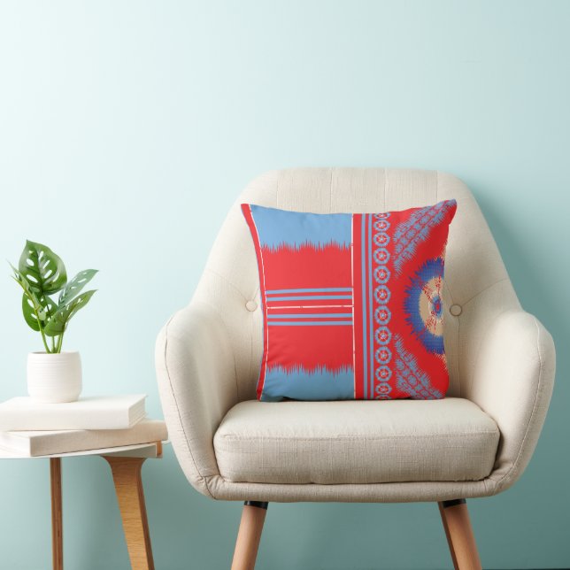 a design of a red and blue pattern cushion (Chair)