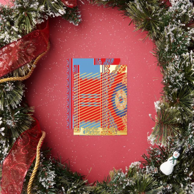a design of a red and blue pattern foil holiday postcard (Insitu)