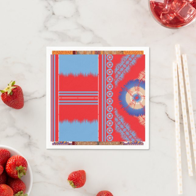 a design of a red and blue pattern napkin (Insitu)
