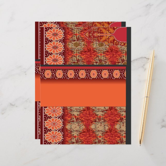 a design of a red and gold pattern (Front/Back In Situ)