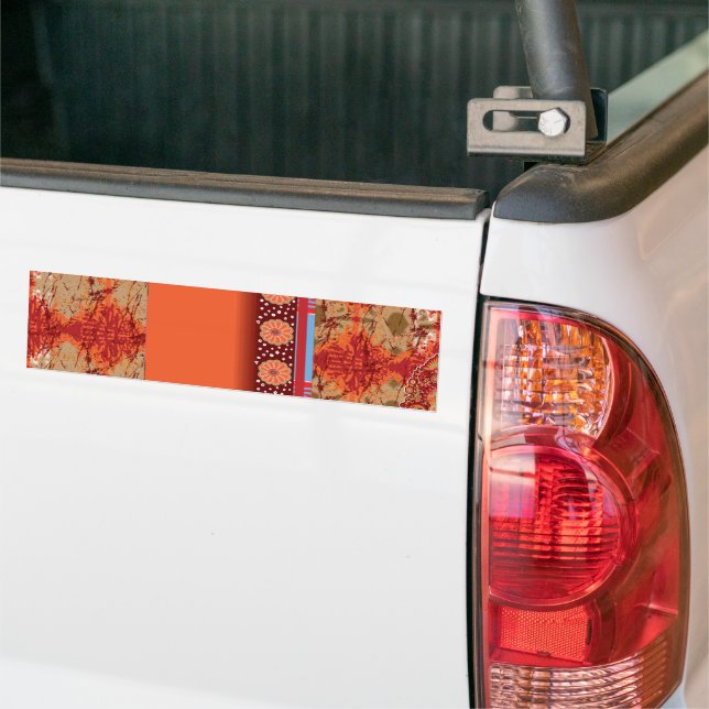 a design of a red and gold pattern bumper sticker (On Truck)
