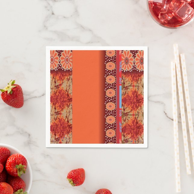 a design of a red and gold pattern napkin (Insitu)