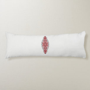 a design of a red and white pattern body cushion