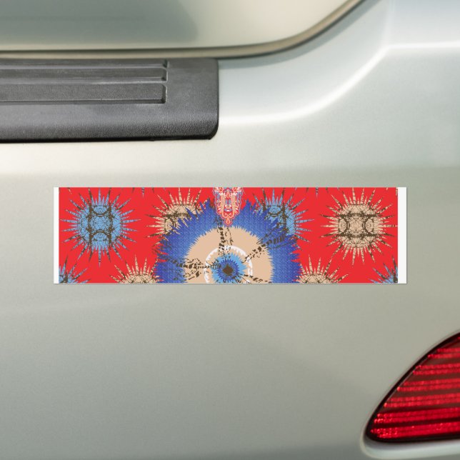  a design of a red background with a blue circle bumper sticker (On Car)