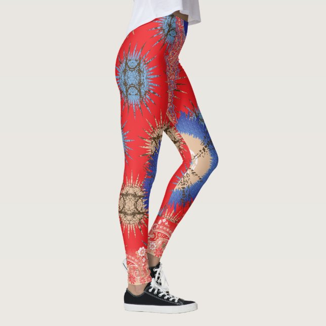  a design of a red background with a blue circle leggings (Right)