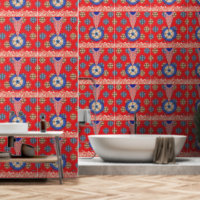  a design of a red background with a blue circle