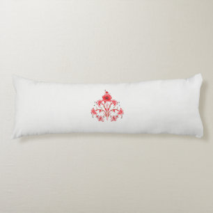 a design of a red flower on a white background body cushion