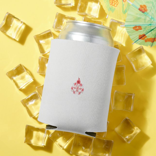 a design of a red flower on a white background can cooler (In Situ Summer)