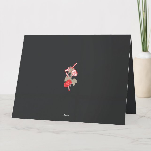 a design of a red flower on a white background thank you card (Back)