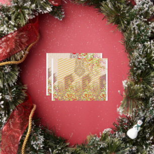 a design of a red vase with flowers on it foil holiday postcard