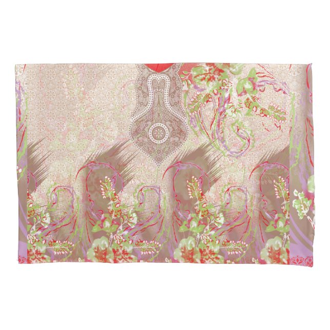 a design of a red vase with flowers on it pillowcase (Front)