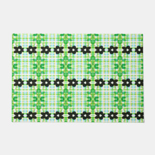 A Designer Floor Mat With Green And Blue Plaid