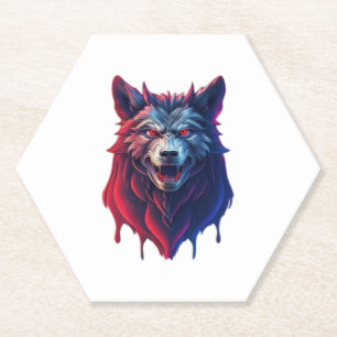 A detailed illustration face evil ninja wolf Premi Paper Coaster