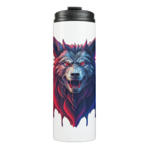 A detailed illustration face evil ninja wolf Premi Thermal Tumbler