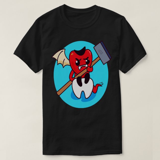A Devilish Toothache Cute Little Demon Vector Art T-Shirt (Design Front)