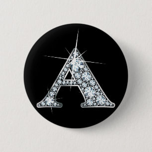 "A" Diamond Bling Print Button