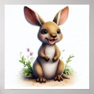 A Digital Painting of a Cute Kangaroo Poster
