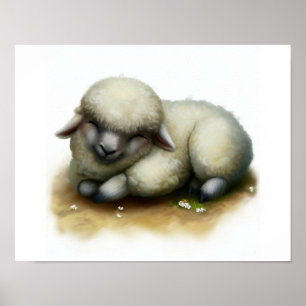 A Digital Painting of a Cute Karakul Sheep Poster