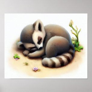 A Digital Painting of a Cute Lemur Poster