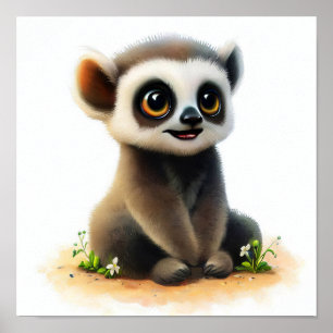 A Digital Painting of a Cute Lemur Poster