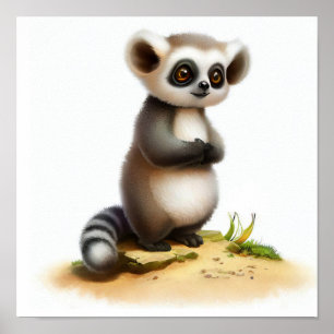 A Digital Painting of a Cute Lemur Poster