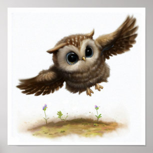 A Digital Painting of a Cute Long-eared Owl Poster