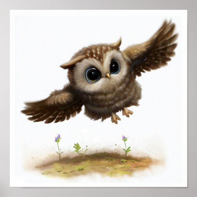 A Digital Painting of a Cute Long-eared Owl Poster (Front)