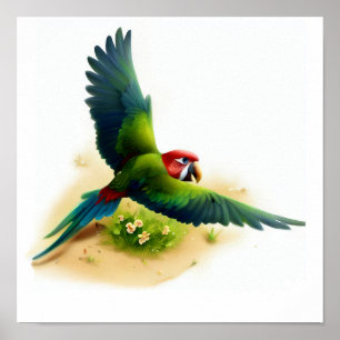 A Digital Painting of a Cute Military Macaw Poster