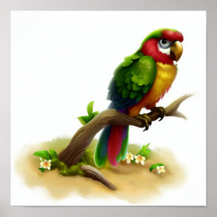 A Digital Painting of a Cute Military Macaw Poster