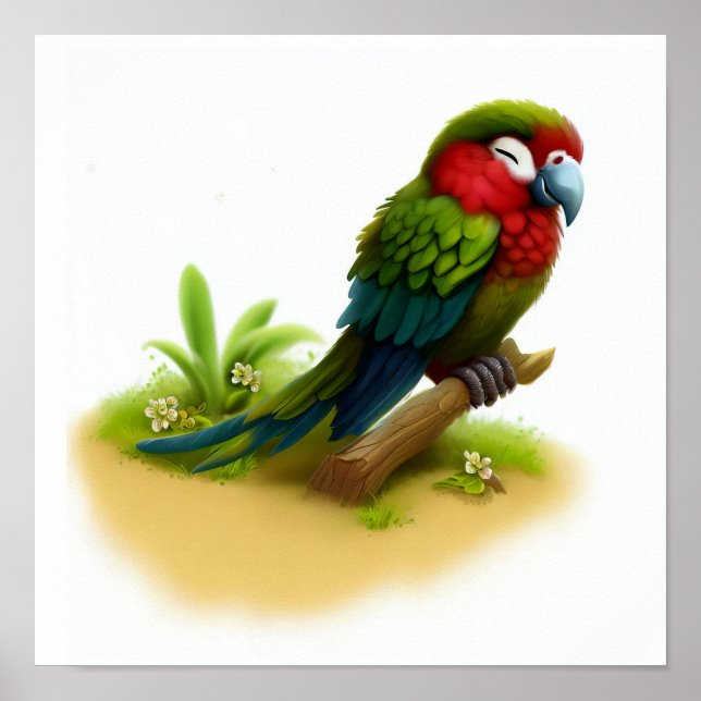 A Digital Painting of a Cute Military Macaw Poster (Front)