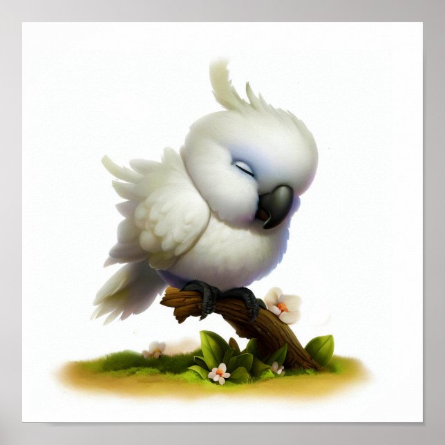 A Digital Painting of a Cute Moluccan Cockatoo Poster (Front)