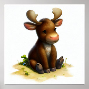 A Digital Painting of a Cute Moose Poster