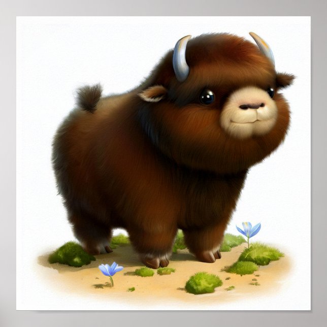 A Digital Painting of a Cute Musk Ox Poster (Front)