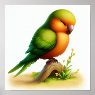 A Digital Painting of a Cute Orange-Bellied Parrot Poster