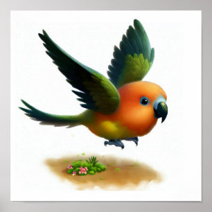 A Digital Painting of a Cute Orange-Bellied Parrot Poster