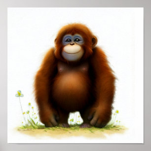 A Digital Painting of a Cute Orangutan Poster