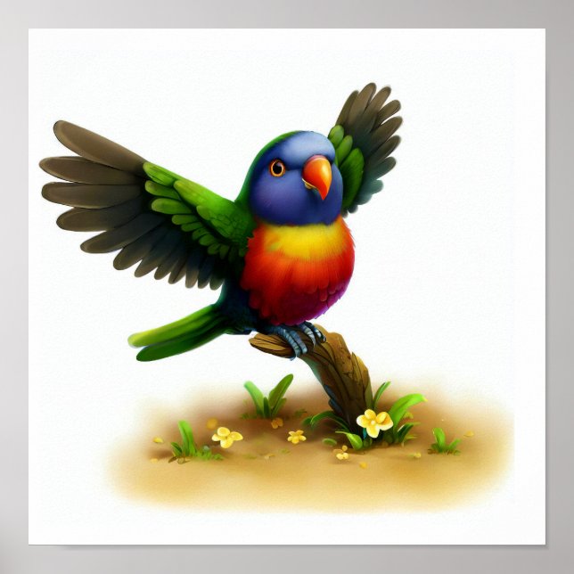 A Digital Painting of a Cute Ornate Lorikeet Poster (Front)