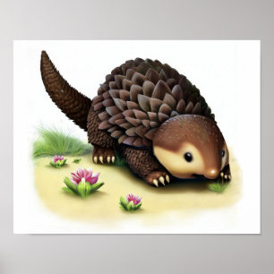 A Digital Painting of a Cute Young Indian Pangolin Poster