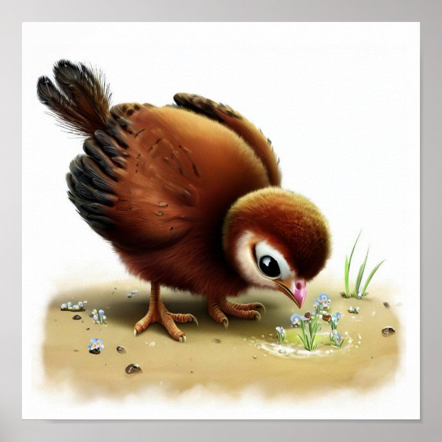 A Digital Painting of a Cute Young Indian Peafowl Poster (Front)