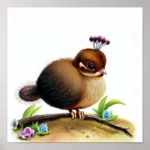 A Digital Painting of a Cute Young Indian Peafowl Poster