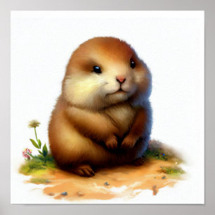 A Digital Painting of a Cute young Marmot Poster