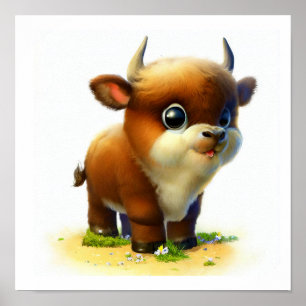 A Digital Painting of a Cute Young Ox Poster