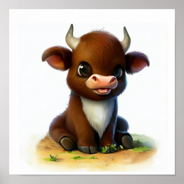 A Digital Painting of a Cute Young Ox Poster (Front)