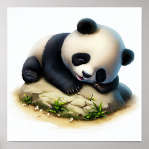A Digital Painting of a Cute Young Panda Poster