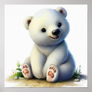 A Digital Painting of a Young Cute Polar Bear Poster