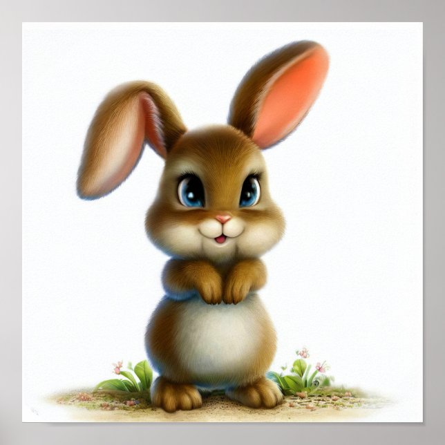 A Digital Painting of a Young Cute Rabbit Poster (Front)