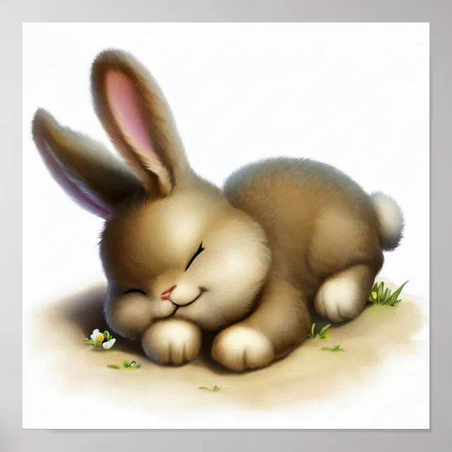 Quaint Rabbit A Digital Painting of a Young Cute Rabbit Poster | Zazzle