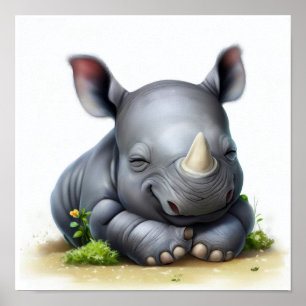 A Digital Painting of a Young Cute Rhinoceros Poster